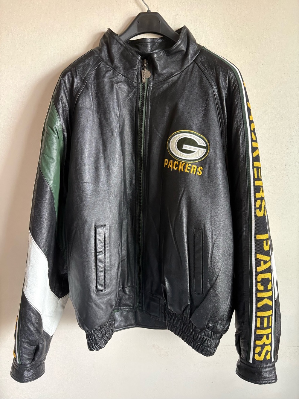 Vintage 90s Green Bay Packers Pro Player Genuine Leather Jacket XL NFL